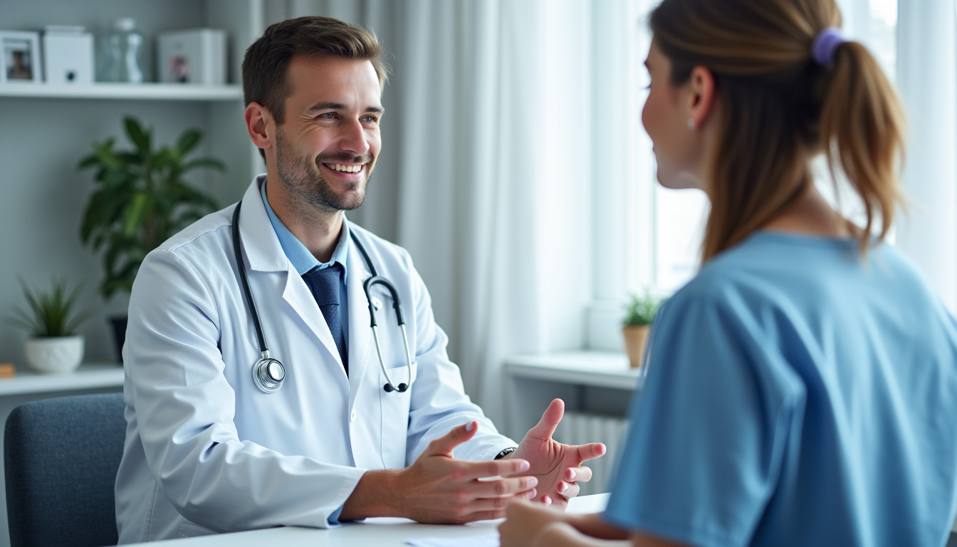 Consultation médicale entre un médecin et un patient dans un cabinet, échange d