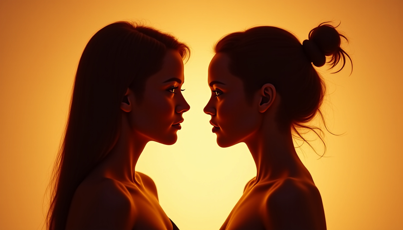 Deux silhouettes se faisant face dans un cadre spirituel, symbolisant la rencontre des flammes jumelles