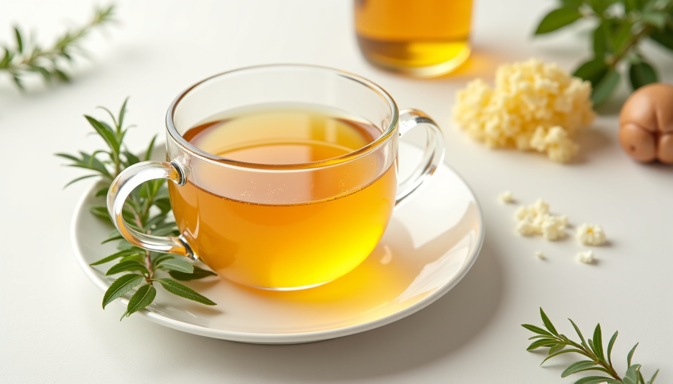 Infusion chaude avec miel et plantes comme le bouillon blanc pour soulager une toux sèche