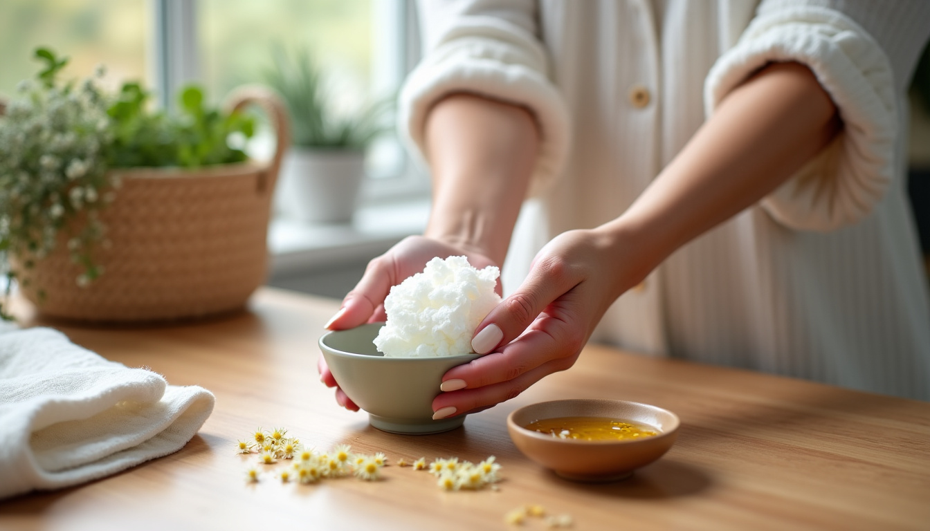 Femme préparant une compresse naturelle pour soulager les démangeaisons anales