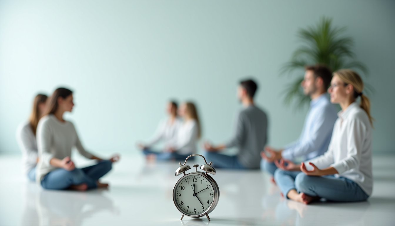 Personne en méditation avec une horloge affichant 22h33 en arrière-plan flou, symbolisant la connexion spirituelle