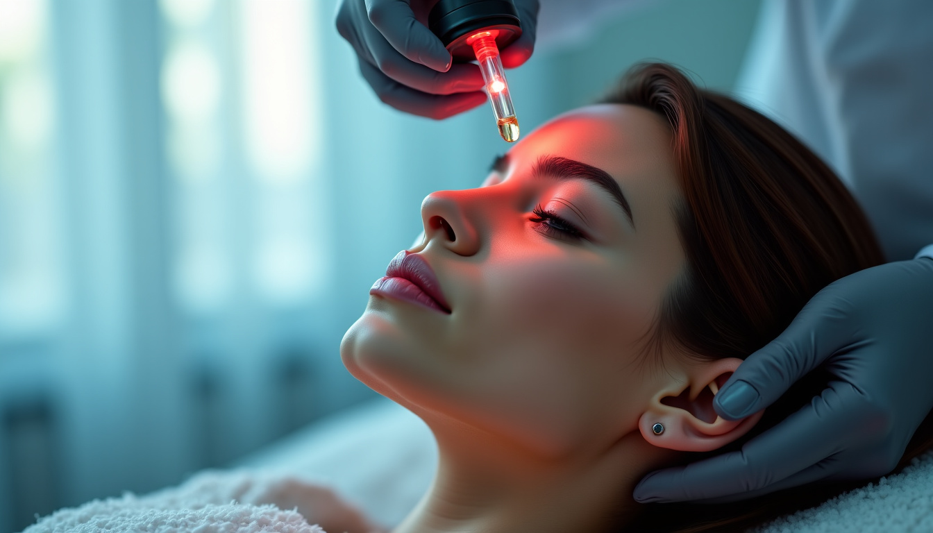 Principe de la mésothérapie capillaire avec micro-injections et lumière LED sur le cuir chevelu