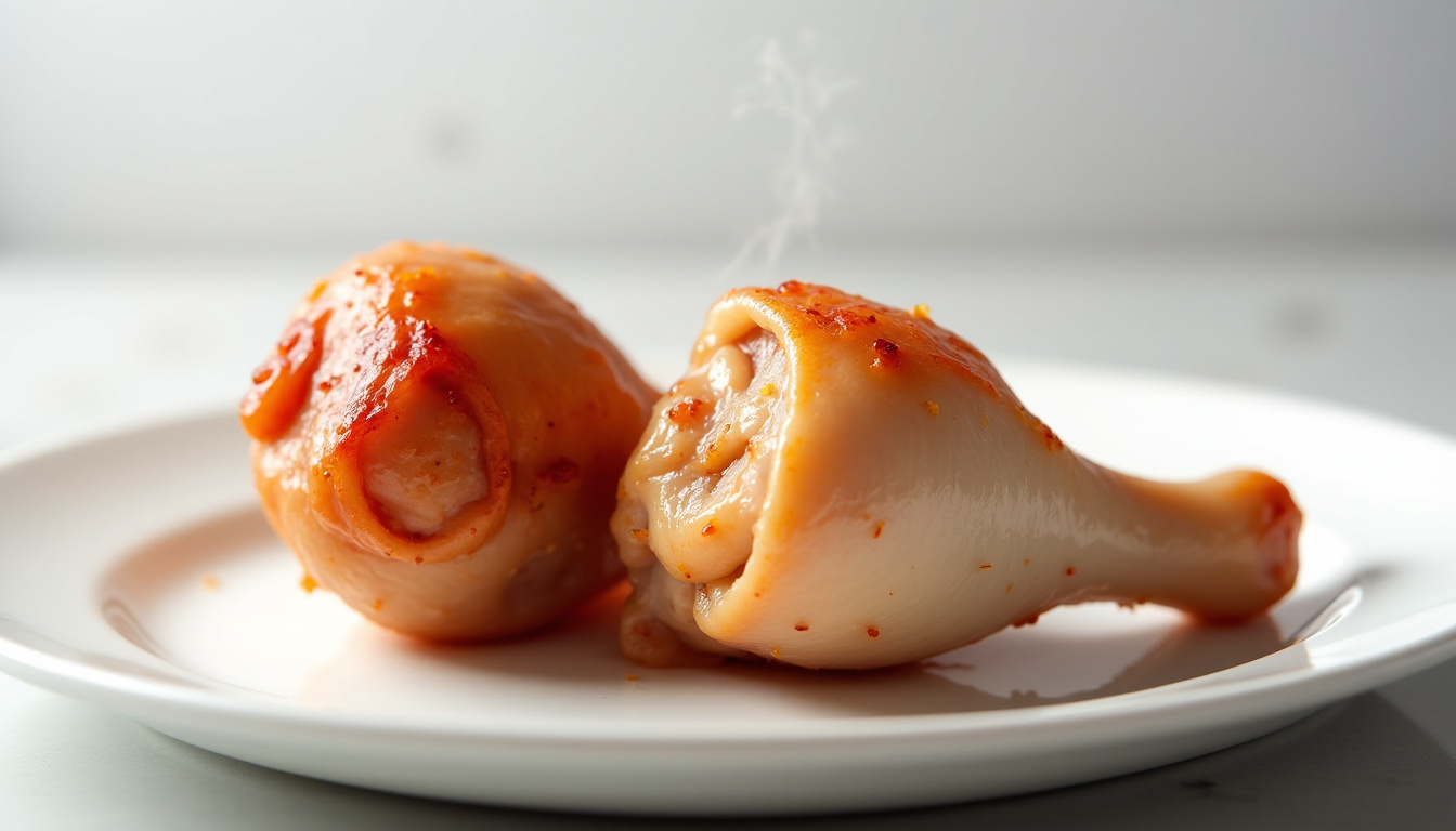 Comparaison visuelle entre un morceau de poulet avec et sans peau, montrant la différence de texture et d