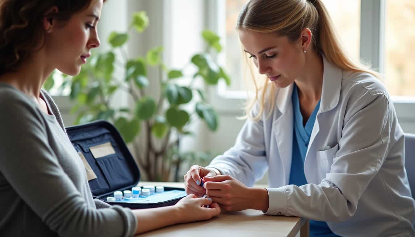 Infirmière réalisant une prise de sang à domicile à Villetaneuse