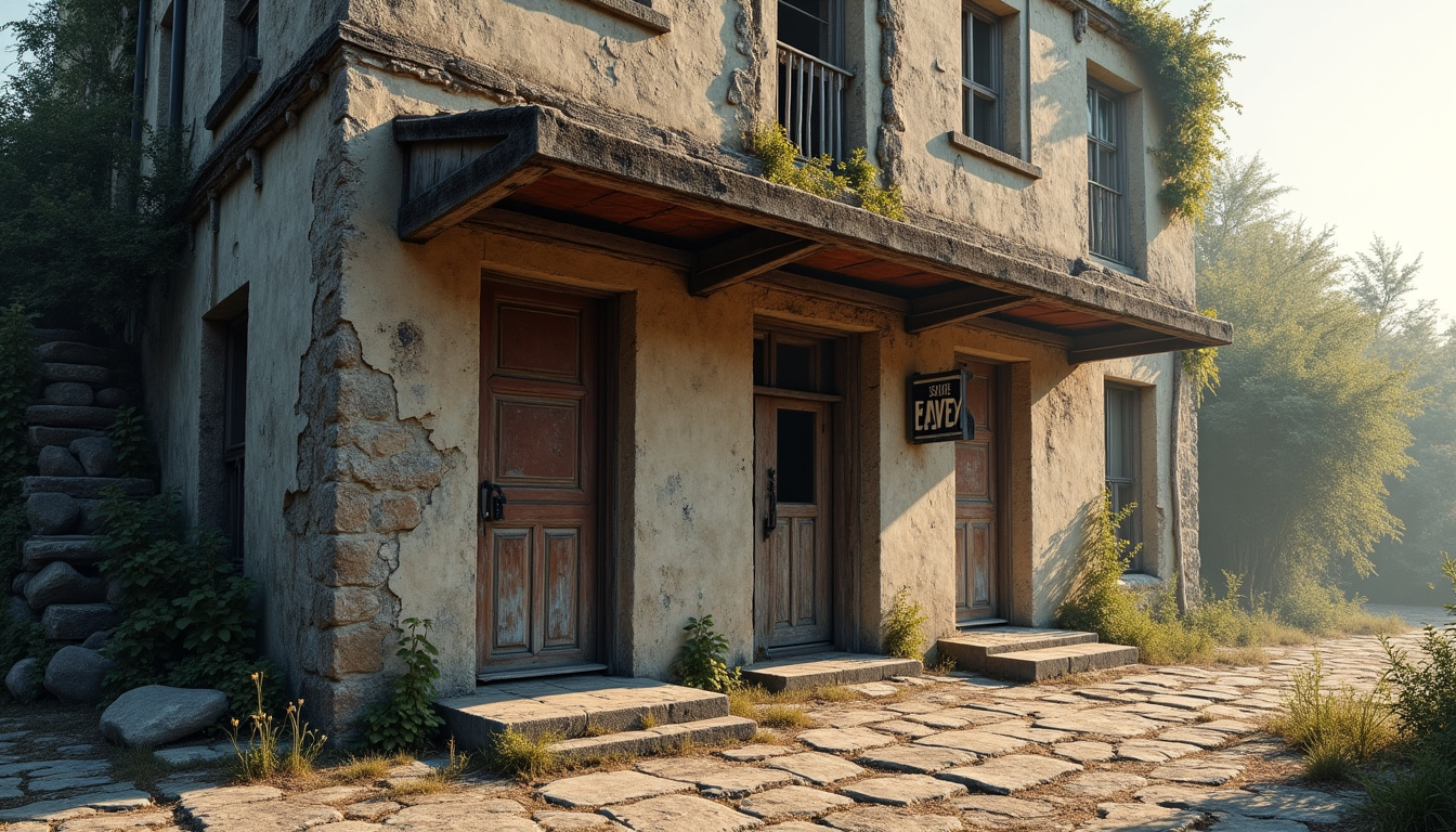 Vue extérieure de la Farmacia Arbusto, une ancienne pharmacie en ruine située près d