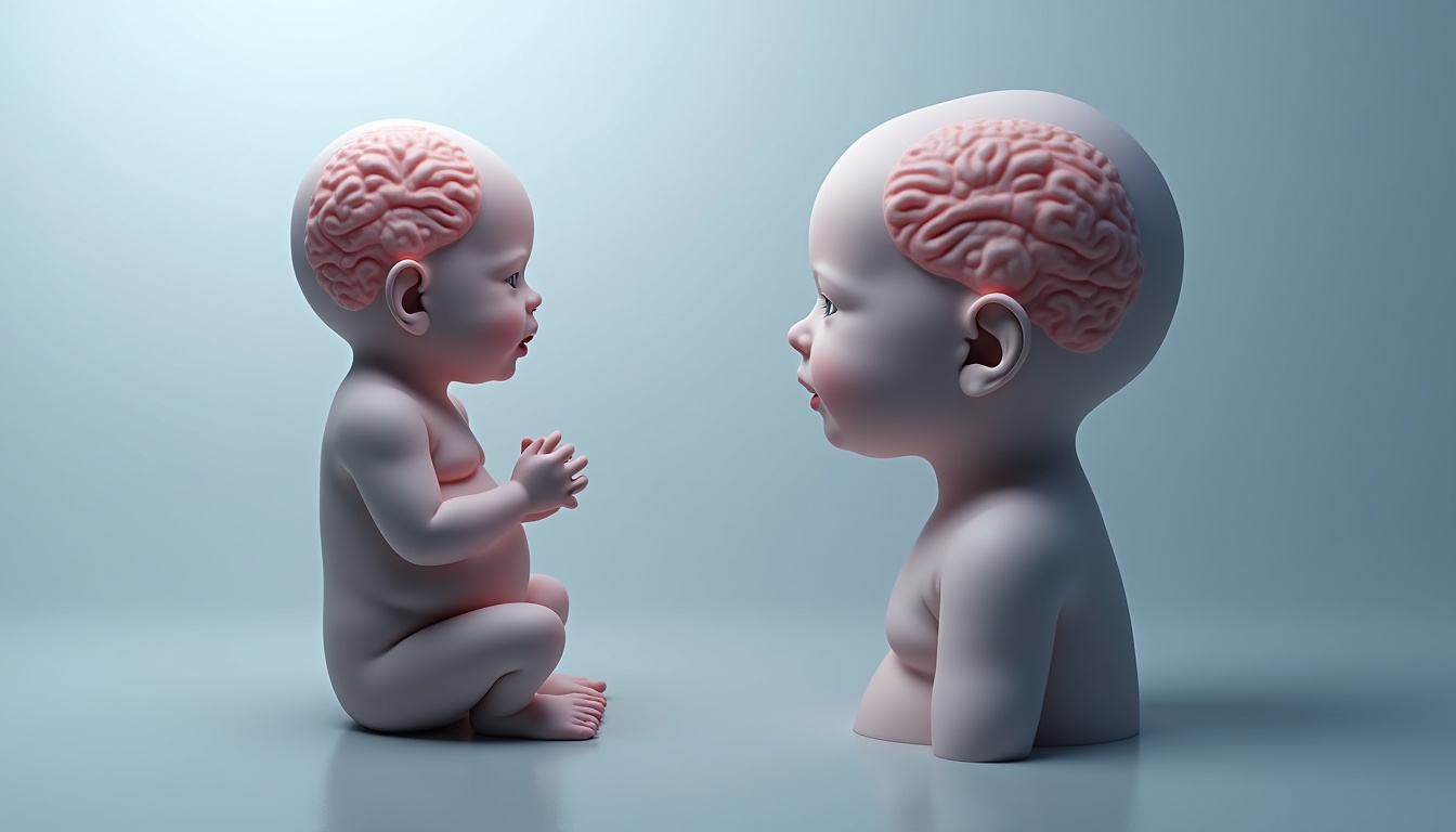 Représentation médicale comparant anencéphalie et hydranencéphalie