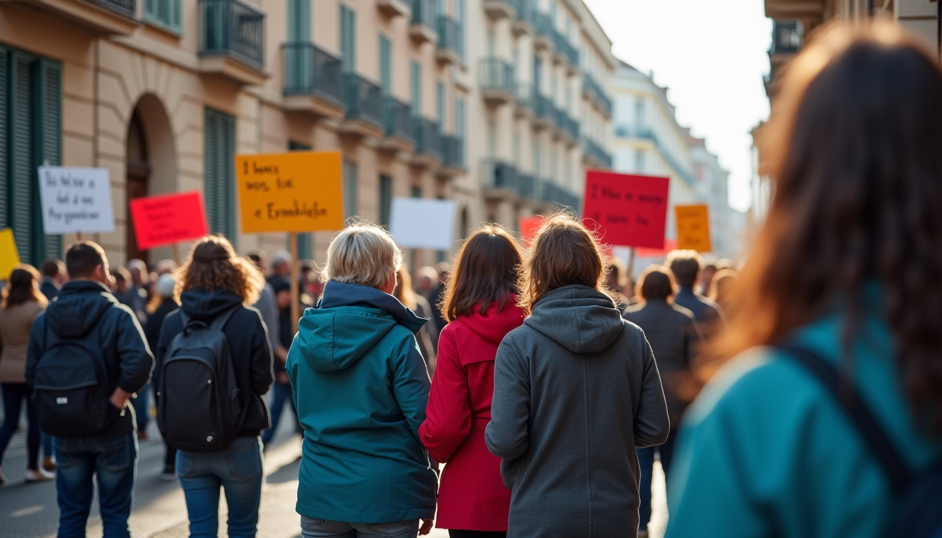 Groupe de patients rassemblés devant un cabinet médical à Marseille, tenant des pancartes de protestation