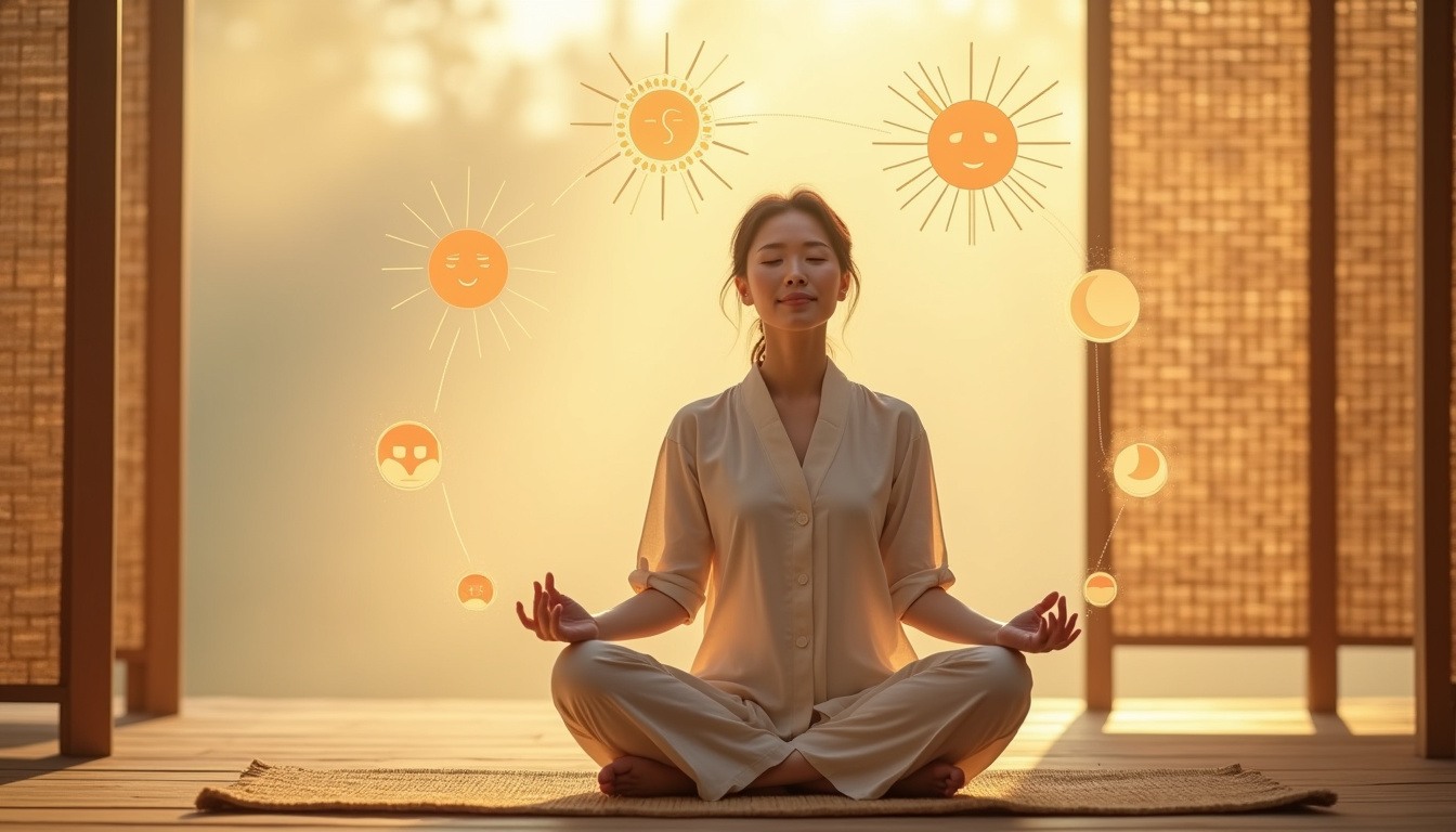 Infographie illustrant les bienfaits du jeûne asiatique: perte de poids, peau plus claire, sommeil amélioré, énergie accrue