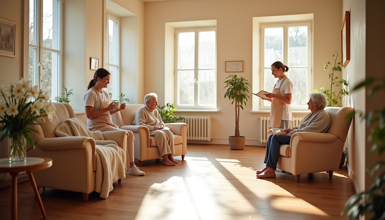 Intérieur de la Maison Nénuphar à Arras avec patients et bénévoles
