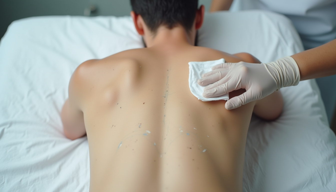 Préparation de la zone de traitement pour une séance de mésothérapie du dos